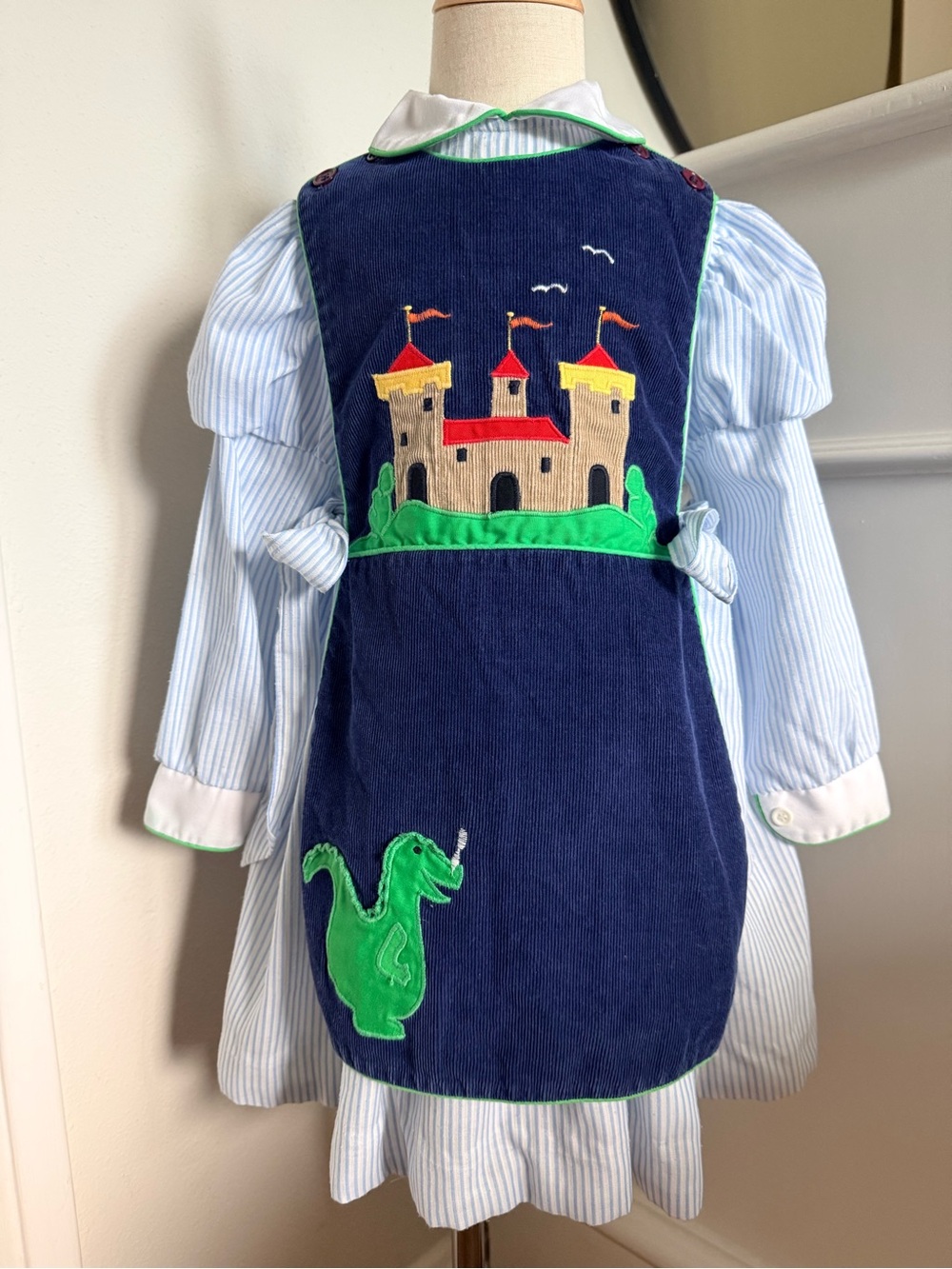 The Village Bush Castle Dragon Corduroy Tabard Dress Set 3T